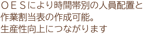 ＯＥＳにより時間帯別の人員配置と作業割当表の作成可能。生産性向上につながります